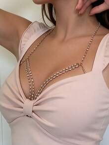 Women's Sexy Double-Layer Criss-Cross Chest Chain, Clubwear Bikini Accessory - Silver - View 3