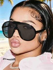 1 Pair Women's Large One-Piece Asymmetric Plastic Frame Glasses, Available In 4 Colors: Black, Yellow-Brown, Leopard Print, Yellow, Bohemian Style - Black and Gray - View 6