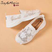 joy&mario 1 Pair Women's Office Work Loafers With Wedge Heel, White Lace Breathable Lightweight Sneakers, Suitable For Commuting And Daily Wear - J&M - White - View 8