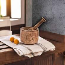 Kaizen Casa Wooden Mortar And Pestle Garlic Masher Hand Grinder Crusher Kitchen Gadgets - White - View 5