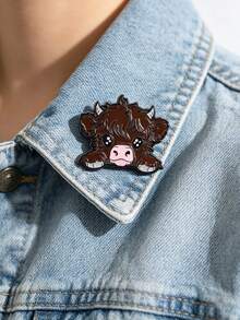 1 pièce Broche badge en forme de vache de dessin animé mignon, en alliage de zinc. Convient pour les manteaux et les sacs à dos, cadeau idéal pour les amis. - Tabac - Voir 2