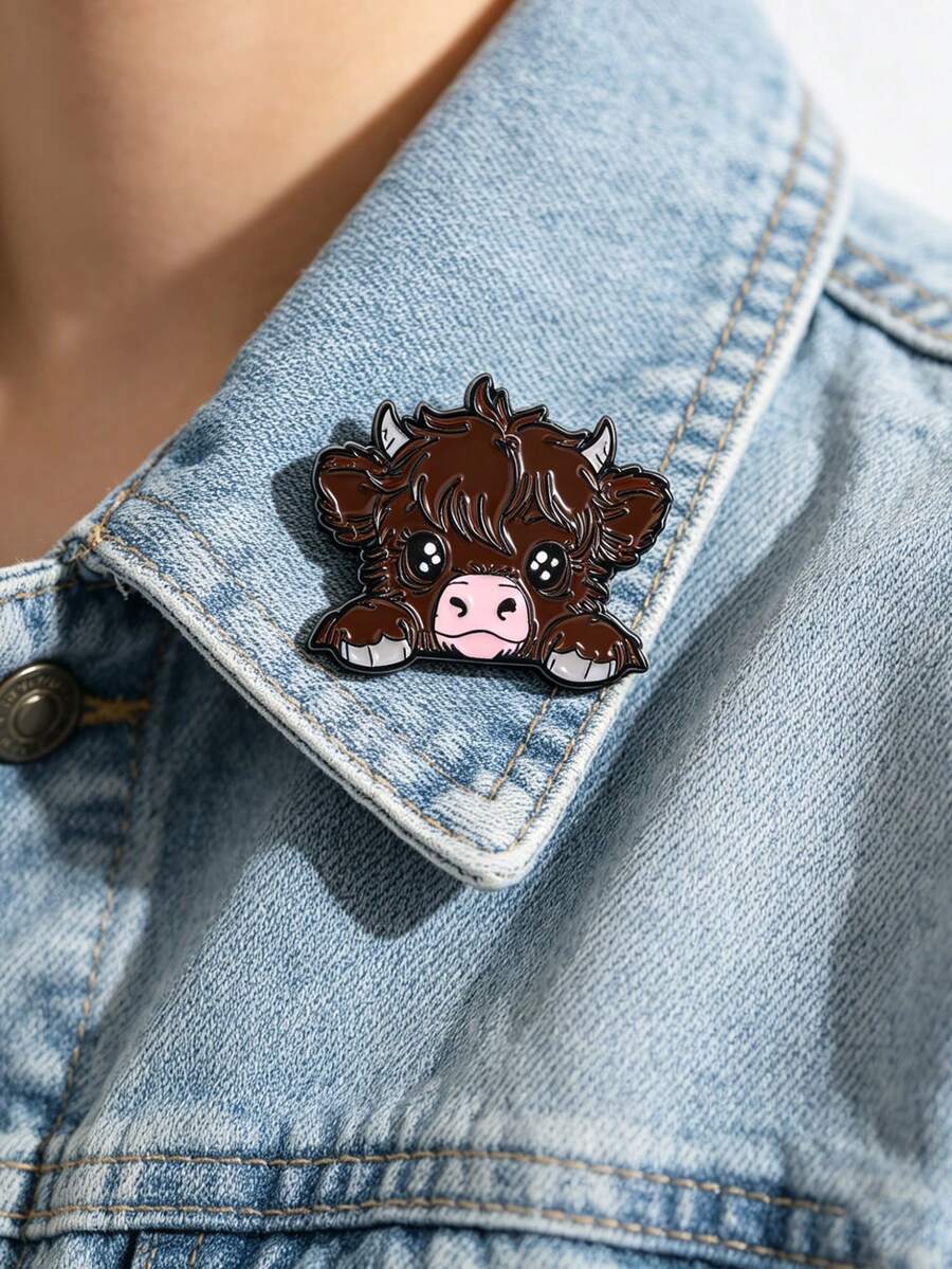 1 pièce Broche badge en forme de vache de dessin animé mignon, en alliage de zinc. Convient pour les manteaux et les sacs à dos, cadeau idéal pour les amis.