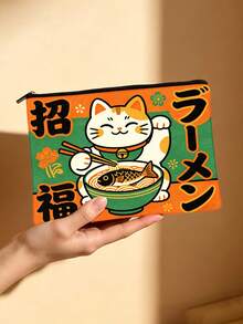 日式招财猫拉面印花化妆包，双面图案洗漱包，招财猫化妆品收纳包，旅行必备，美食爱好者和日本文化爱好者的完美礼物 - 彩色 - 查看 13