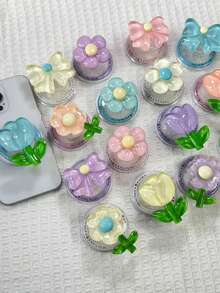 1pc INS Tulip Flower Bow Phone Holder, Acrylic Resin Phone Stand, Foldable Portable Air Cushion Phone Holder For Desk - Multicolor - View 1