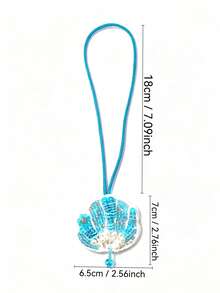 1pc Boho Style Silver Starfish & Shell Handmade Beaded Bag Charm, Suitable For Bag Decoration, Car Hanging Ornament, Keychain Accessory - Baby Blue - View 3