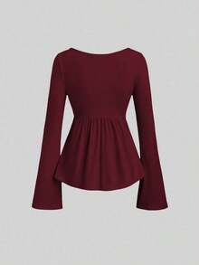 2 piezas Conjunto de camisetas de manga larga versátiles, elegantes y cómodas para mujer - Multicolor 3 - Ver 3