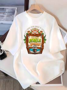 The Graphic Depicts An Epic Jungle Journey From Genesis To Revelation, Featuring A Ship Symbolizing Adventure And Faith Opening A Book Representing Spiritual Wisdom. Comfortable Women's T-Shirt For Everyday Wear - 白色 - 查看 3