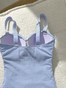 Swim Chiccia Conjunto de tankini de unicolor metálico elegante con tirantes ajustables y Bottom de cintura alta, set de 2 piezas - Multicolor - Ver 5