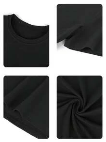 Ilustración de trébol dorado, talla estándar, camiseta casual de mujer para el hogar, estampada, cuello redondo, manga corta pura - Negro - Ver 5