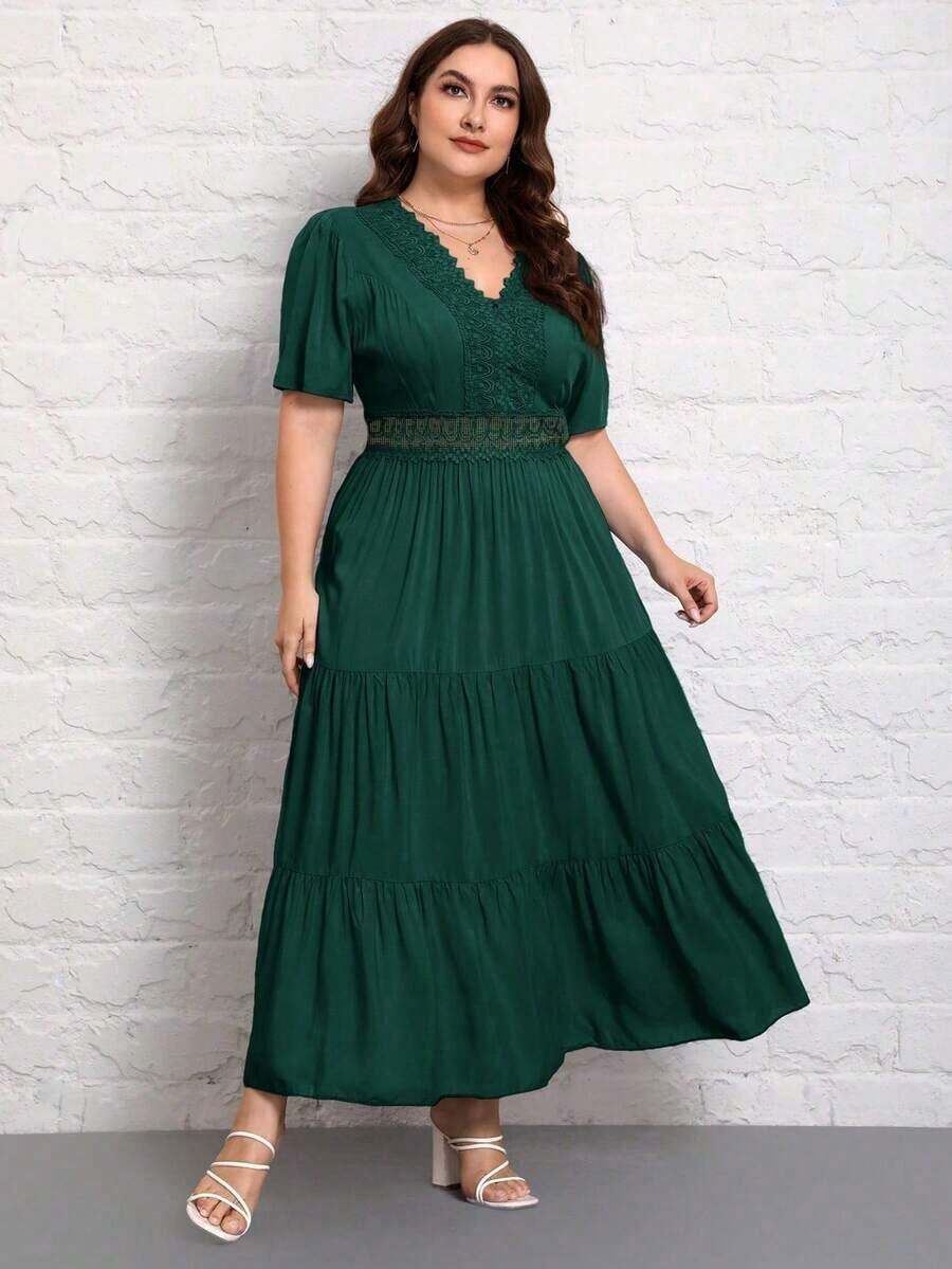 VCAY Vestido con encaje bajo a capas - Verde Oscuro - Ver 1