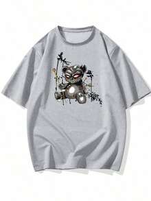 Short-Sleeved T-Shirt For Spring And Summer, American Style, With Printed Logo, For Young, Round Neck, Casual, Versatile, Plus Size. - 淺灰色 - 查看 10