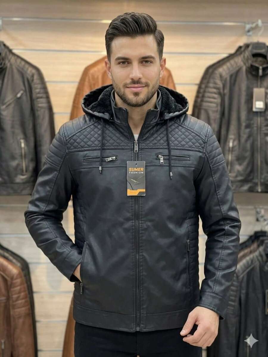Men's Leather Jacket, Coat, Waterproof Winter Jacket - Negro - Ver 1