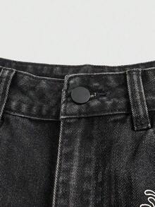 Grunge Punk Shorts vaqueros de mujer con estampado sencillo - Niebla azul - Ver 6