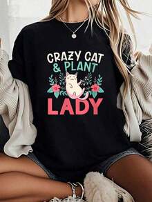 Camiseta Unisex 100% Algodón - Diseño de Gato Loco y Amante de las Plantas - Para Amantes de la Jardinería y Dueños de Gatitos - Cuello Redondo - Suave, 100% Algodón, Transpirable, Camiseta Casual de Manga Corta para Primavera y Verano para Amantes de las Camisetas 230g - Negro - Ver 6