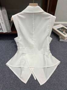 Blusa casual sin mangas con estampado de rayas para mujer, verano - Blanco - Ver 2