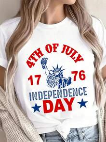 Camiseta del 4 de julio con la Estatua de la Libertad y el Día de la Independencia (1776). Camiseta patriótica de algodón puro unisex de 220 g. Peso ideal para todas las estaciones, apta para hombres y mujeres. Tejido duradero de alta calidad, suave al tacto y de larga duración. Transpirable. Adecuada para la primavera y el verano, vacaciones, Día de la Madre y Día de la Independencia. - Blanco - Ver 1