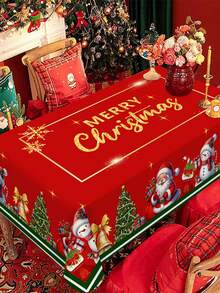 1 pieza Mantel de Navidad, Diseño de Patrón de Árbol de Navidad y Muñeco de Nieve Mantel de Navidad - Tela de Poliéster, Suministros para Fiesta de Navidad, Decoración Navideña, Decoración de Fiesta de Navidad, Decoración de Habitación Navideña, Decoración de Mesa, Decoración del Hogar, Decoración de Cocina Navideña, Adornos Navideños, Decoración del Hogar Navideña 2026, Decoración Navideña, Halloween, Decoración de Nochebuena, Regalo de Navidad, Accesorios Navideños, Decoración de Año Nuevo 2027 - Navidad con bordes verdes - Ver 7