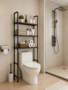 Over The Toilet Storage,3-Tier Over The Toilet Storage,Bathroom Storage Rack, Waterproof And Easy To Clean, Suitable For Most Toilets, Space-Saving, And Easy To Assemble. - Black - View 3