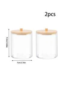 4 Packs Qtip Holder, 10-Ounce Bathroom Organizer Accessories Storage Containers Clear Plastic Apothecary Jars With Bamboo Lids For Cotton Ball, Cotton Swab, Floss - Multicolor - View 13