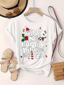 Women's Vintage Style Short Sleeve Casual T-Shirt - There's No Family Like Mine, Round Neck, Summer Top, Machine Washable, Ladies' T-Shirts, Casual Outfit, Modern Look, Comfortable Fit.

BlackFashion - 白色 - 查看 2