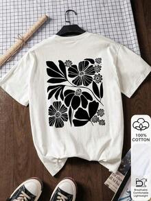 Women's Loose-Fitting Floral Print T-Shirt, White Short-Sleeved Graphic Design T-Shirt, Casual Round Neck Summer T-Shirt, Lightweight Blend, Available In Multiple Sizes, Perfect For Holiday Gifts. - 白色 - 查看 1