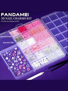 5000pcs 3D Nail Art Decorations Set, 24 Compartment Box, Assorted Flat Shapes Including Colorful Flowers, Bows, Pearls And Rhinestones For DIY Nail Art (Nail Tools Included) - Pink - View 6