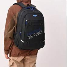 Mochila con estampado de letras negras, bolsa de gran capacidad y resistente con múltiples bolsillos, mochila casual para estudiantes, viajes y deportes con compartimento para portátil - Multicolor - Ver 9