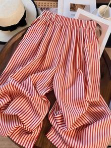 Pantalones rectos sueltos con cintura elástica, estampado de lunares y parches de encaje, adecuados para uso diario.Pantalones de lunares, pantalones con ribete de encaje, pantalones blanco y negro, pantalones de lunares blanco y negro para mujer - Multicolor 2 - Ver 6