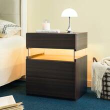 Modern Bedside Table / Wooden Bedside Table / Bedside Table With 3 Drawers / Easy To Assemble, Plenty Of Storage Space / For Bedroom, Living Room, Bedside Furniture - 核桃 - 查看 5