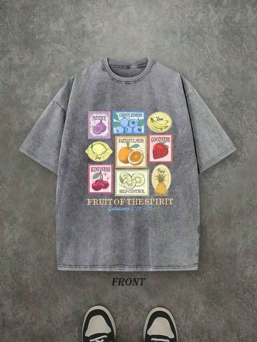 Camiseta Unisex Cristiana "Fruit Of The Spirit", Camiseta con Escritura Bíblica, Camiseta Vintage Retro Lavada con Estampado de una Cara (Camiseta de Algodón Puro de 230 g/m²), Camiseta Cristiana de Alta Calidad, Regalos Cristianos, Camisetas para Hombre y Mujer, Camiseta Cristiana Cómoda y a la Moda, Camiseta de Algodón Puro Estilo Urbano para Otoño. - Gris - Ver 1