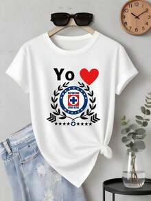 And  Women's Cruz Azul Soccer Jersey Tee | I Love The Design | 100% Pure Cotton | Comfortable And Soft | Perfect For Casual Wear And Gifting. | White Crew Neck T-Shirt | Made And Shipped In Mexico | Unisex Style Men's T-Shirt Women's Tops Sweatshirts Y2k T-Shirt Shirt - 白色 - 查看 2