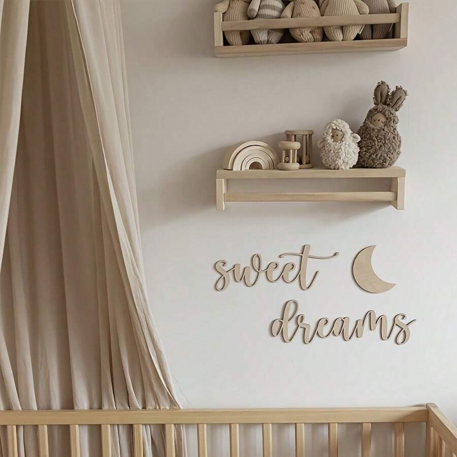 1套北歐風木製「Sweet Dreams」2D平面牆貼裝飾,遊戲室/居家牆面藝術攝影道具,可愛臥室房間裝飾 - 彩色 - 查看 1