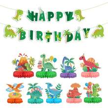 Dinosaur Themed Birthday Party Decorations Cute Dinosaur Bunting Honeycomb Table Centerpieces Supplies For Kids' Birthday / Baby Shower Parties - Multicolor - View 2