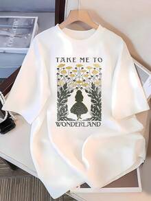 Figure Of A Girl Looking Towards A Magical Garden Full Of Golden Flowers That Evoke A Journey To Fantasy And Freedom, Inspiring Dreams And Serenity. Comfortable And Soft Women's T-Shirt For Everyday Use - 白色 - 查看 3