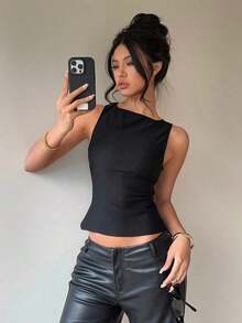 Blusa informal sin mangas con lazo en la espalda, apropiada para ir al trabajo y uso diario - Multicolor 2 - Ver 2