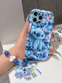Disney Has Authorized, Phone Case - Chain Set, The Stitch Lilo & Stitch 3D Phone Case Plus A Silicone 3D Stitch Bracelet With Metallic Ring Removable Bracelet, Stitch And Angel Pattern, Compatible With Iphone17/16/15/14/13/12/11/XS/XR/X Plus Pro Max, A Stylish Cartoon Phone Case, The Perfect Gift Choice, Phone Protection, Durable Phone Cover, Great Gift For Friends And Family. - 白色 - 查看 4