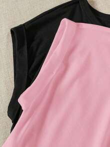 2 piezas Camiseta de cuello redondo de manga corta en negro y rojo, adecuada para el verano - Multicolor 9 - Ver 7