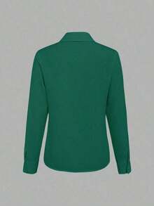 Camisa de mujer casual de manga larga a rayas con un solo abotonado - Verde Oscuro - Ver 2