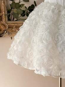 Elegante, romántico y de moda vestido de satén color café con hombros descubiertos y cola de sirena, con decoración floral 3D y volantes en el bajo, adecuado para fiestas de solteros, bodas, graduaciones, vacaciones, tardes de té y ocasiones formales - Albaricoque - Ver 5