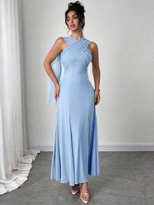Vestido casual y elegante de mujer de color verde menta con cinta y espalda descubierta.Tiene tres formas de usarlo, se puede combinar con diferentes atuendos, adecuado para salidas casuales diarias, vacaciones en la playa, fiestas en el jardín y - Azul - Ver 7