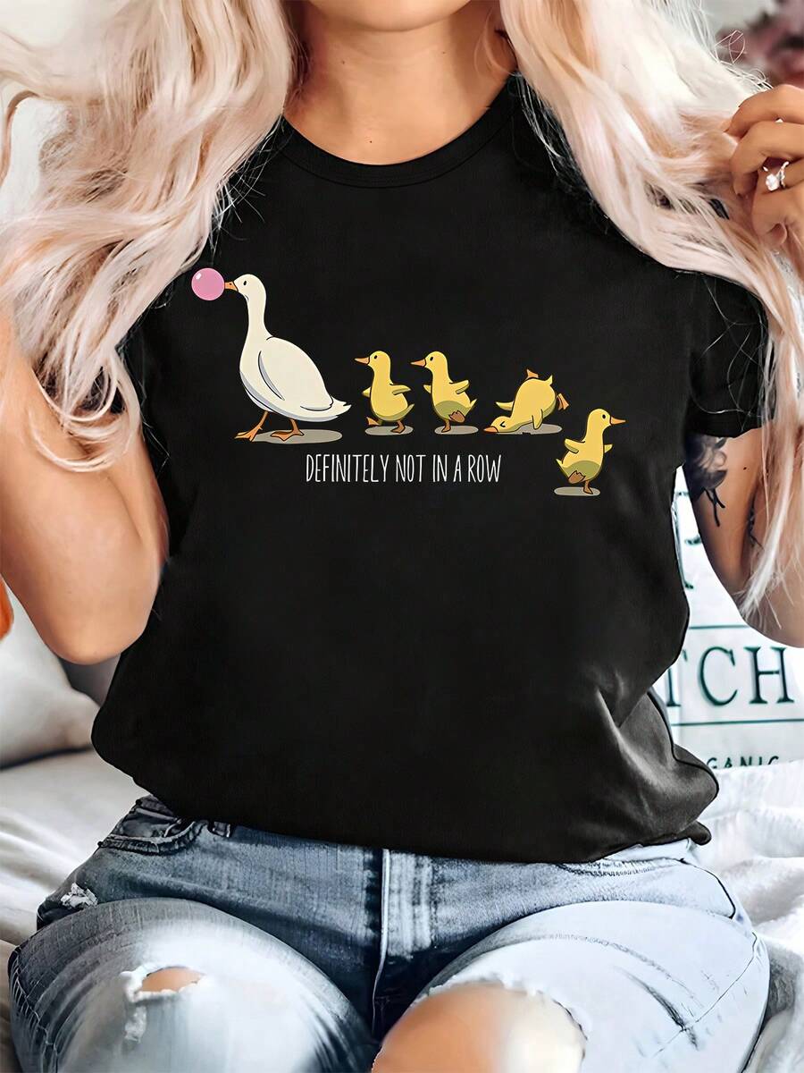 Plus Size - Plus Size - Definitely Unlined, This Cute And Unique Printed T-Shirt Features A Duck Unit Design. Available In Sizes Up To 5XL, It's Made With Crew Neck And Jersey-Style Fabric, Perfect For Casual Wear Year-Round. - Black - View 1