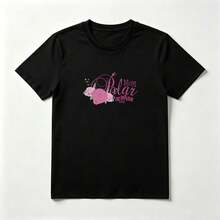 Pink Roses Women's Comfortable Black Cotton T-Shirt - 黑色 - 查看 1