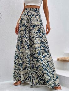 Pantalones de pierna ancha con estampado tropical - Burdeos - Ver 11