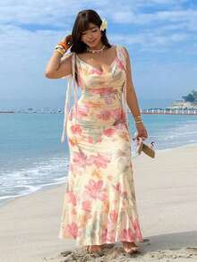 GalTyme Vestido de playa con estampado todo sobre para mujer de talla grande - Multicolor - Ver 6