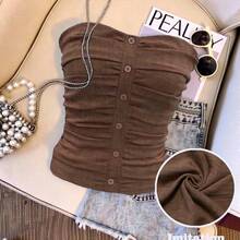 Denim Effect Ruched Decor Button Embellished Elegant Camisole Top For Women - Café integral - Ver 6