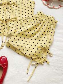 Set de 2 piezas de ropa de mujer con top tipo camiseta con cordones y shorts a cuadros, ideal para el Día de San Valentín - amarillo ganso - Ver 6