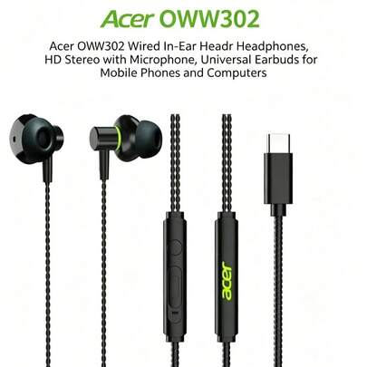 Acer OHW302 Stereo Wired In-Ear Headphones: In-Line Controls For Song Selection And Calls; Suitable For Both Gaming And Office Use; Comfortable For Extended Wear.