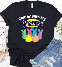 Solid T-Shirt: Celebrate Easter With My Friends - Themed Graphic Design - Vintage Urban Style - Unisex Loose Fit Short Sleeve Crew Neck Cotton T-Shirt - Black - View 7
