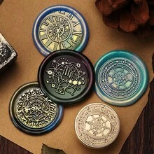 1 Stück Astronomie Serie Wachssiegel Stempel, Muster von Uhr, Kompass usw. für Umschläge, Grußkarten, Lesezeichen, DIY Basteleien, Geschenkdekoration Wachssiegel - Briefmarkenköpfe der astronomischen Serie - Übersicht 6