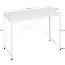 Computer Desk White 100x50x75 Cm Small Writing Desk With Metal Frame, Space-Saving Study Table Wooden Computer Table For Home Office Bedroom - 1 - 查看 2